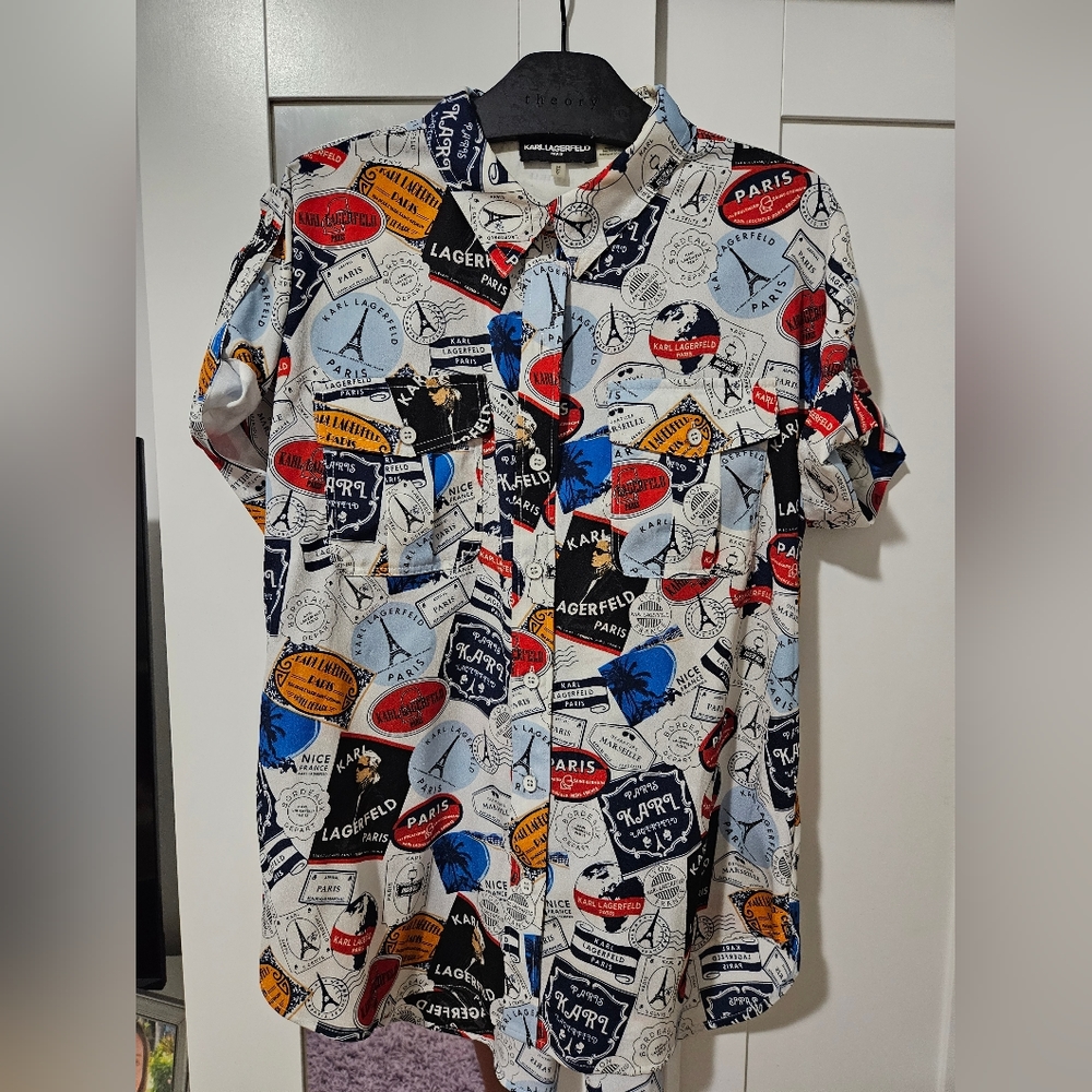 Karl LagerfeldWomen's White Paris Print Blouse